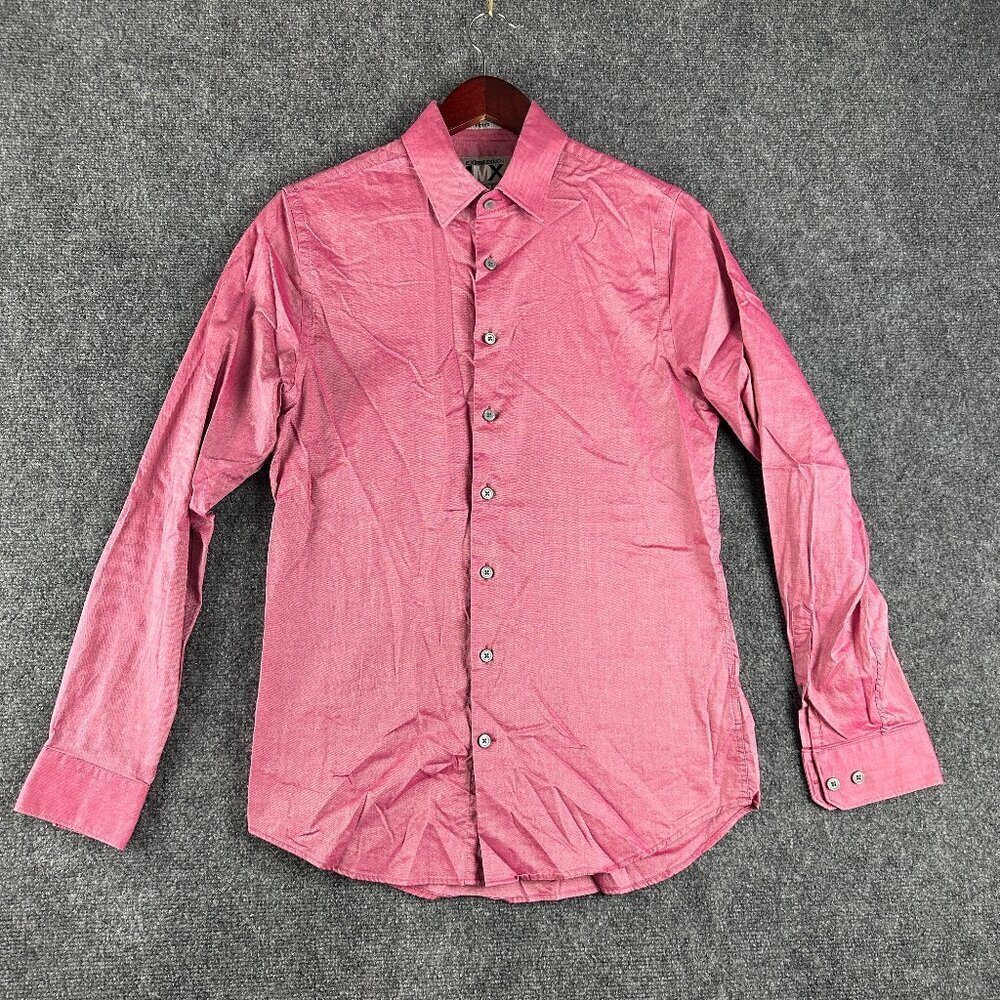 Express 1MX Shirt Mens Small Fitted Hot Pink Cotton Stretch Button Up Long Sleev